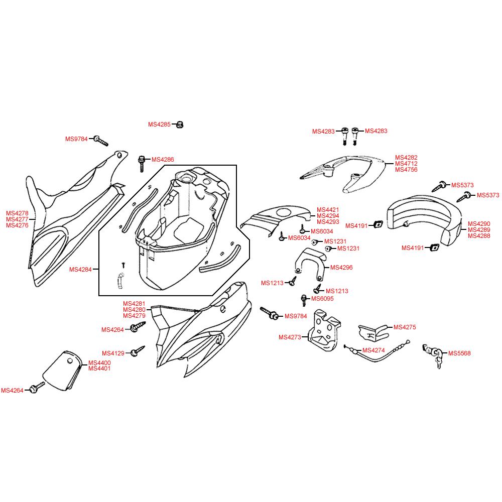 F13 Zadní kapotáž / úložný prostor pro přilbu - Kymco Curio 50 CX50 KCP, Fever 1 50 ZX50 KCA SA10AL