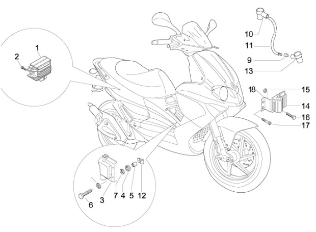 6.06 Regulátor napětí, zapalovací cívka a kabel - Gilera Runner 50 PureJet 2010-2011 (ZAPC46200)