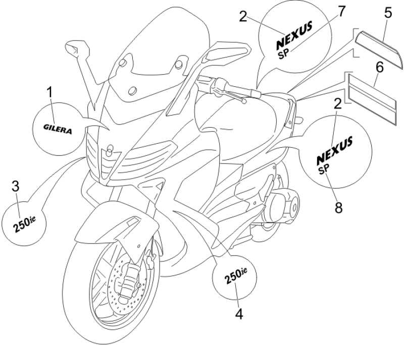 2.38 Samolepky, loga - Gilera Nexus 250 SP 4T LC 2006-2007 UK (ZAPM35300)