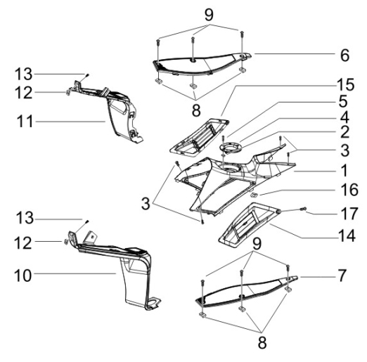 2.31 Středový plast, stupačky - Gilera Runner 50 SP -SC- 2006 (ZAPC461000)