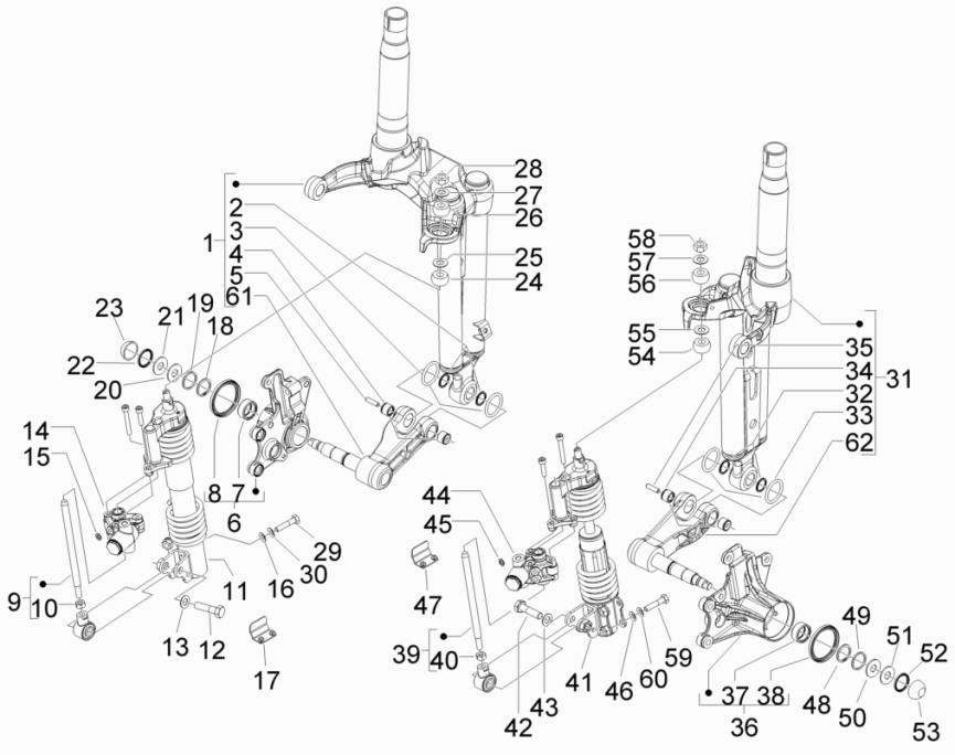 4.07 Zavěšení předních kol - Gilera Fuoco 500ccm E3 2007-2013 (ZAPM61100...)