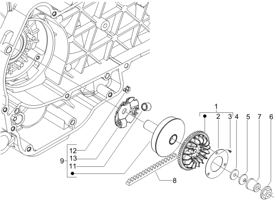 1.13 Řemen variátoru, variátor - Gilera Runner 125 VX 4T 2006-2007 UK (ZAPM46300)