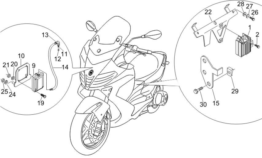 6.06 Regulátor napětí, zapalovací cívka a kabel - Gilera Nexus 250 4T LC 2007 (ZAPM35300)