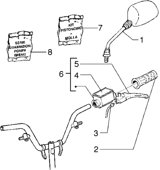 T39/A Levá rukojeť, brzdová páčka, zrcátko - Gilera Runner 50 do roku 1999 (ZAPC14000)