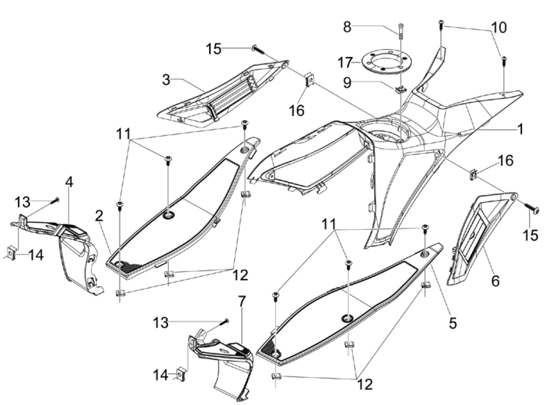 2.31 Středový plast, stupačky - Gilera Runner 125 ST 4T LC 2008-2012 (ZAPM46301)