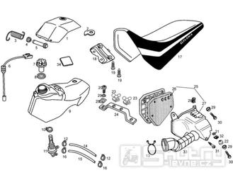 T16 Palivová nádrž, vzduchový filtr, sedačka - Gilera SMT SM 50 EBS do roku 2005 (ZAPG12A1A4H)