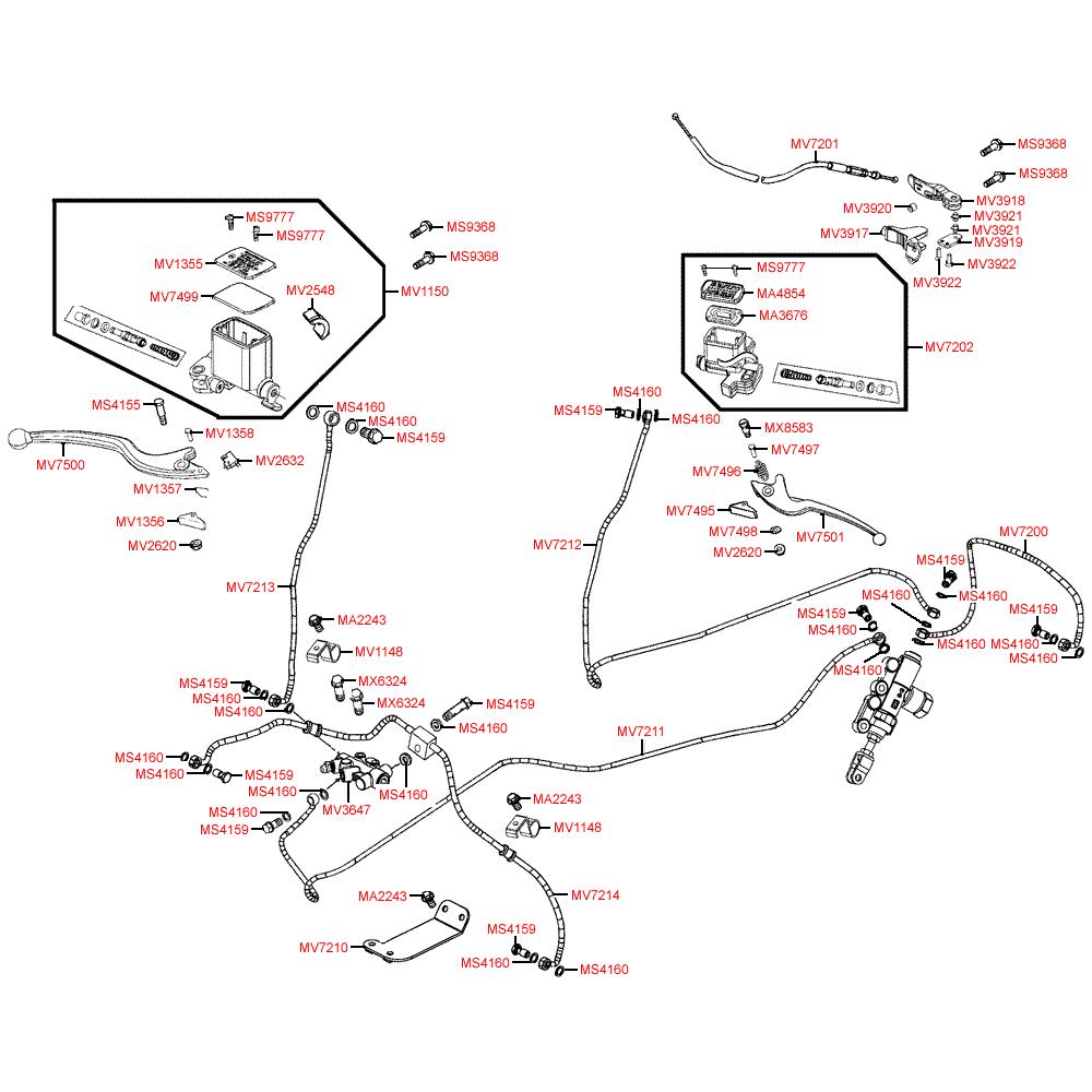 F04 Hlavní brzdový válec přední a zadní a brzdové potrubí - Kymco Maxxer 400