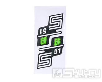Nápis S51 B samolepicí fólie zelená 2 ks pro Simson S51 / S51 Enduro