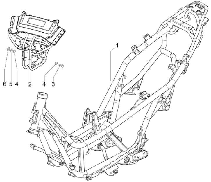 2.01 Rám, stupačky - Gilera Nexus 125 4T LC 2007-2008 (ZAPM35700)