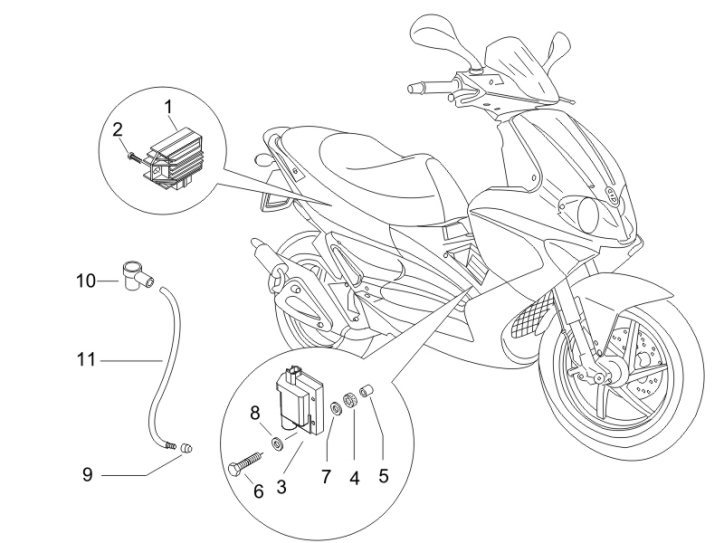 6.06 Regulátor napětí, zapalovací cívka a kabel - Gilera Runner 50 SP Race 2005 (ZAPC46100)