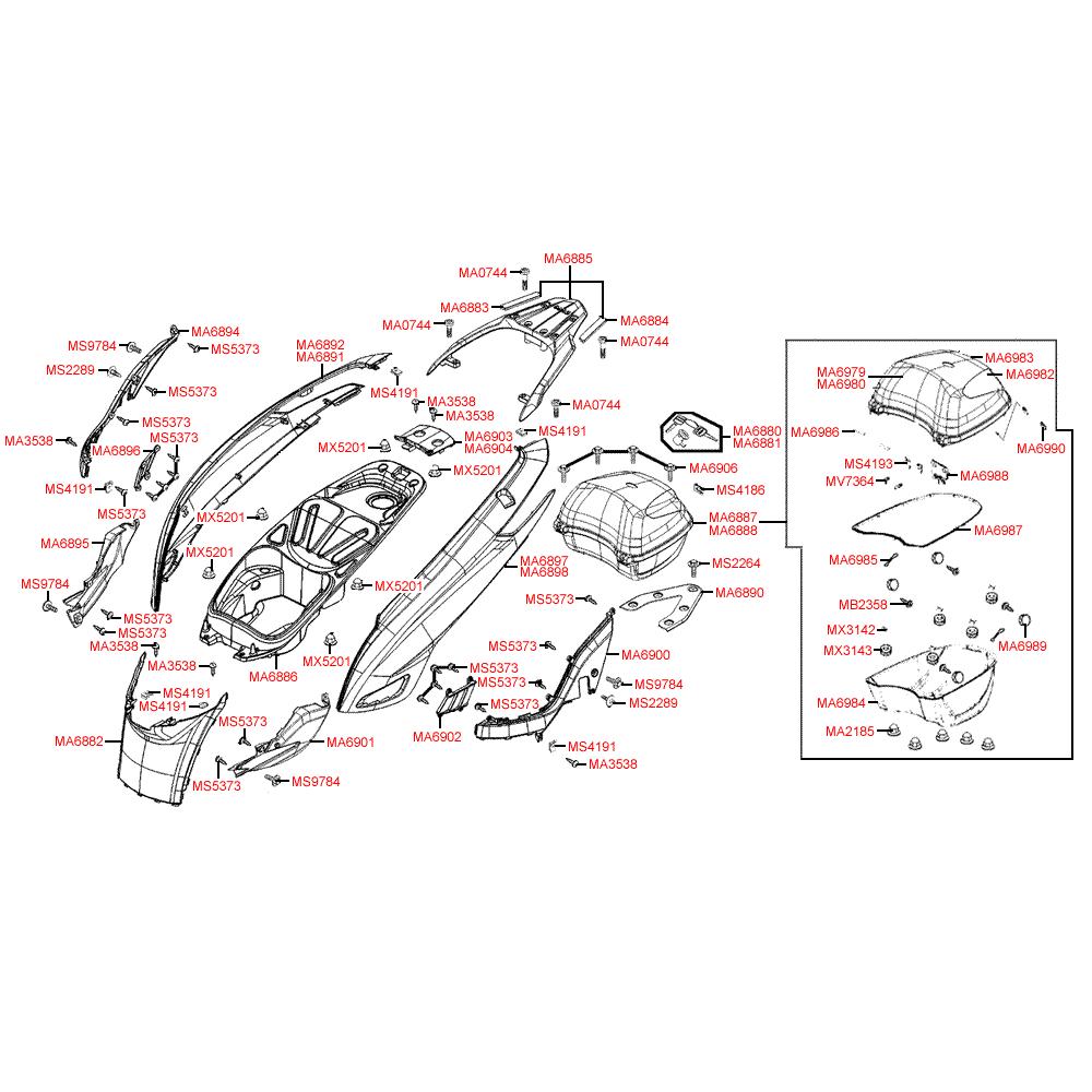 F12 Zadní kapotáž a úložný prostor pro přilbu - Kymco People GT 125i