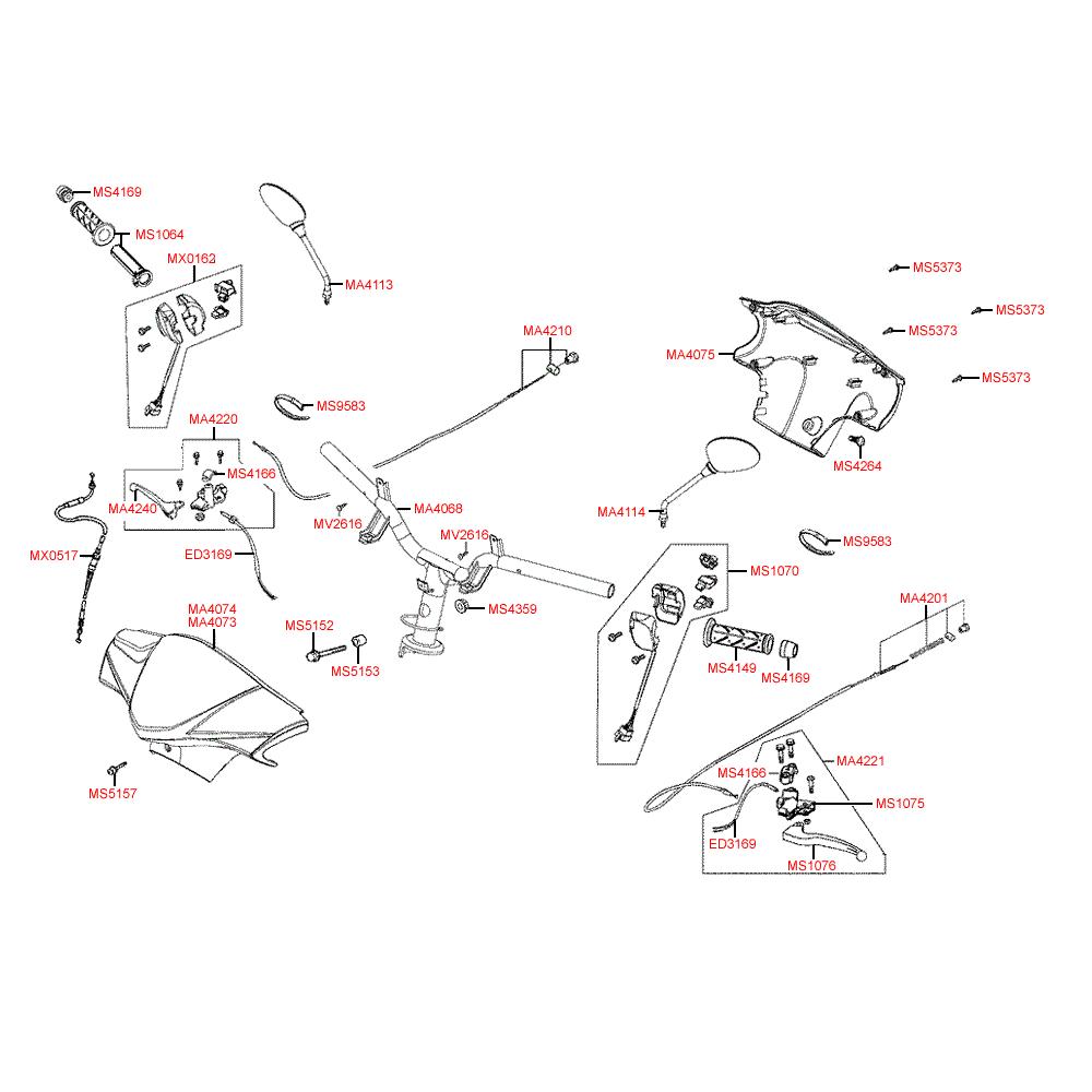 F03 Gripy / zrcátka / řídítka / kapotáž řídítek - Kymco Agility 50 Basic 4T KD10SH