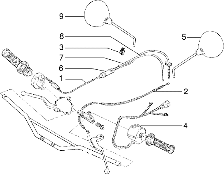 T34 Ovládací lanka, přepínače, zrcátka - Gilera GSM 50ccm Morini do 2005 (VTBC08102...)