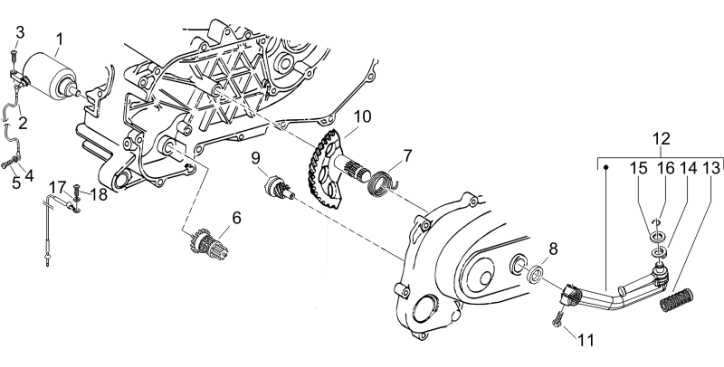 1.20 Elektrický startér motoru, nakopávací páka - Gilera Runner 50 SP 2007 (ZAPC461000)