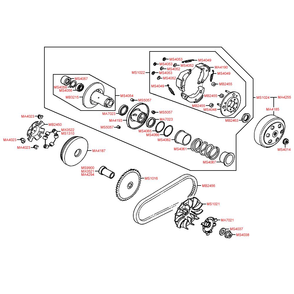 E06 Odstředivá spojka / Varitátor - Kymco DJ 50 S KG10B