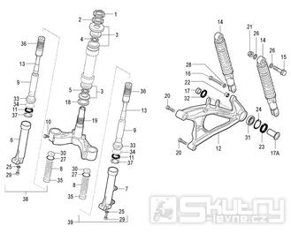 Přední teleskopická vidlice a zadní tlumič - Malaguti Blog 160 i.e. Euro 3