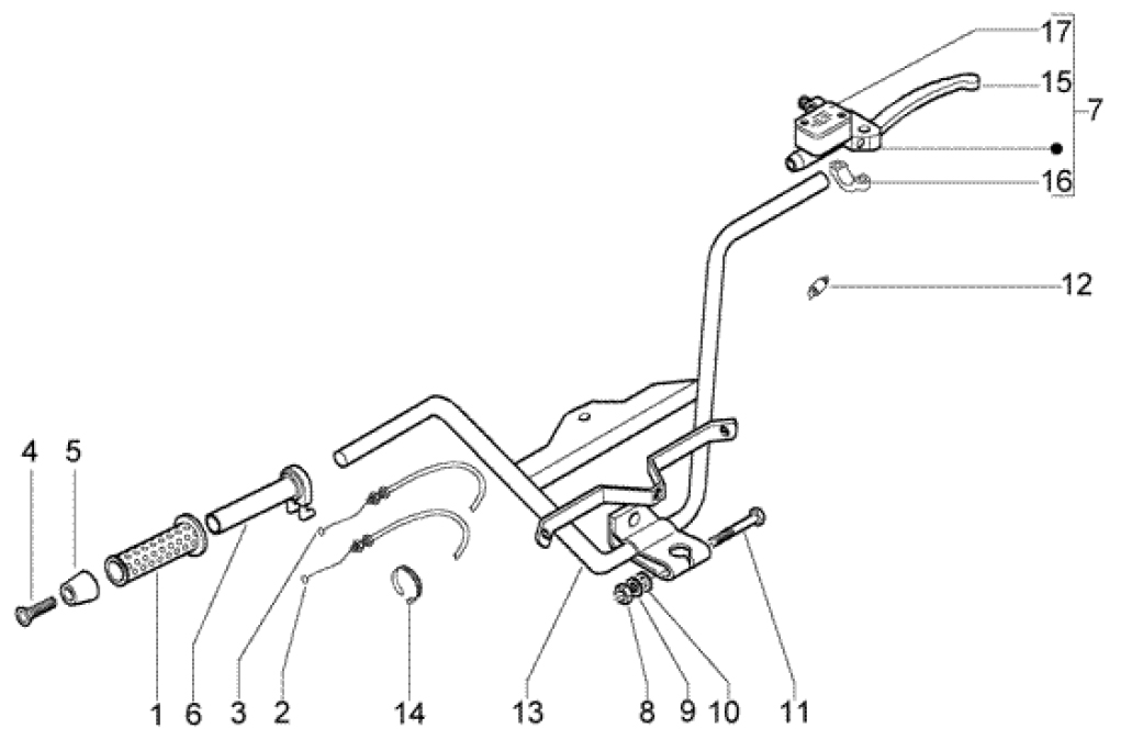 T34 Řidítka, brzdová páčka - Gilera Nexus 500ccm 4T LC do roku 2005 (ZAPM35200... , ZAPM3510...)