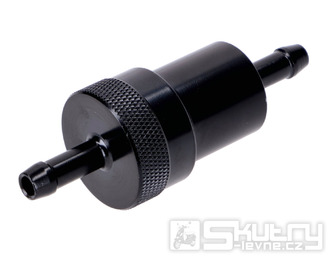 Benzínový filtr hliníkový 6,5 mm černý pro Zündapp, Kreidler, Hercules, Puch, Miele, Simson, DKW