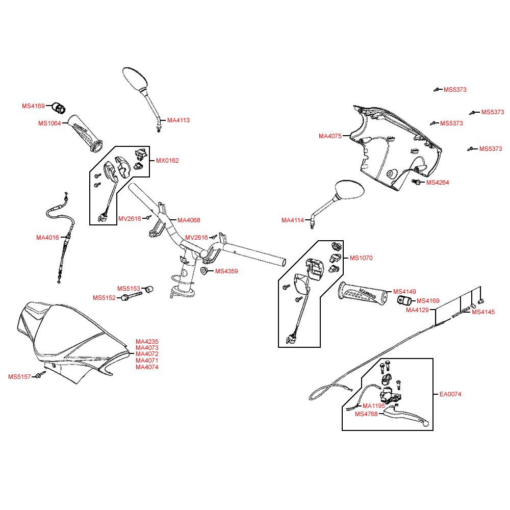 F03 Gripy / zrcátka / řídítka / kapotáž řídítek - Kymco Agility 50 4T KG10SA