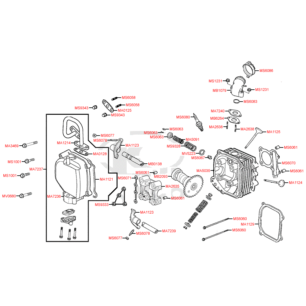 E02 Hlava válce a ventily pro Kymco Super 8 125 [LC2U82000] (KL25CA) KC125T-B
