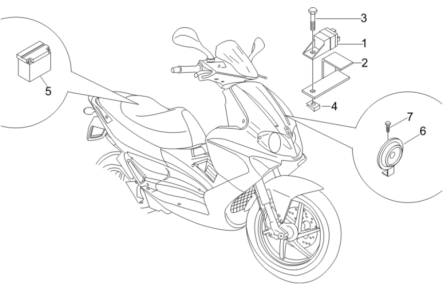 6.05 Baterie, houkačka, relé - Gilera Runner 125 VX 4T 2007 (ZAPM46300)