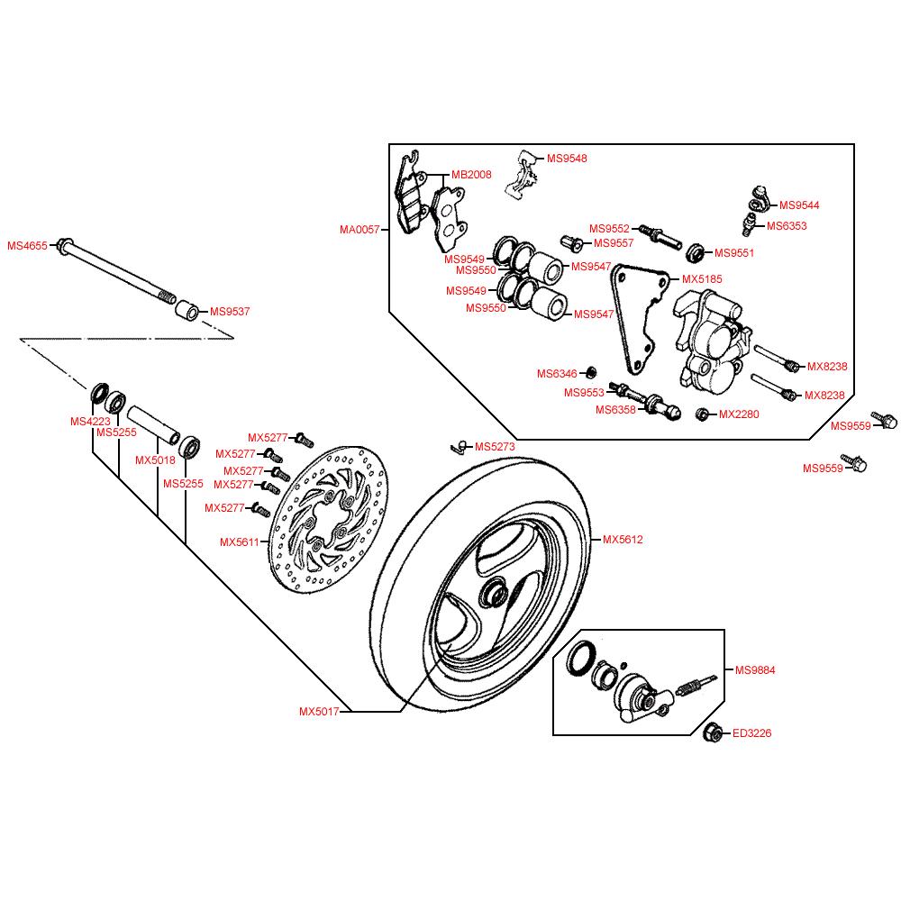 F07 Přední kolo / brzdový třmen - Kymco Grand Dink 50