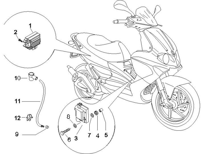 6.06 Regulátor napětí, zapalovací cívka a kabel - Gilera Runner 50 SP 2007 (ZAPC461000)