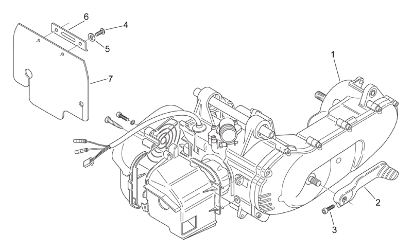 29.24 Motor, nakopávací páka - Scarabeo 50 2T (motor Minarelli) 1998 - ZD4PF00/1/2/3, ZD4PFA/B/C/D/E