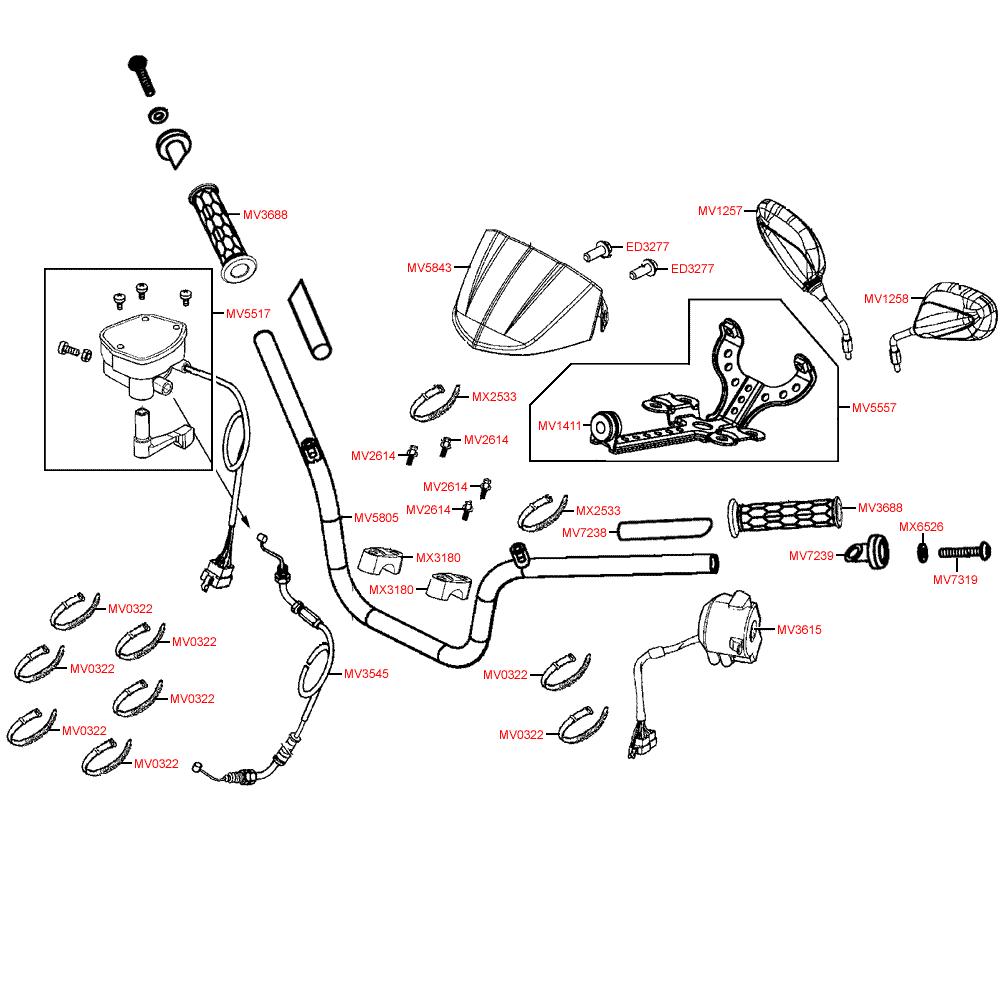 F03 Řidítka, zrcátka, lanka - Kymco MXU 500 IRS DX LAA0DD