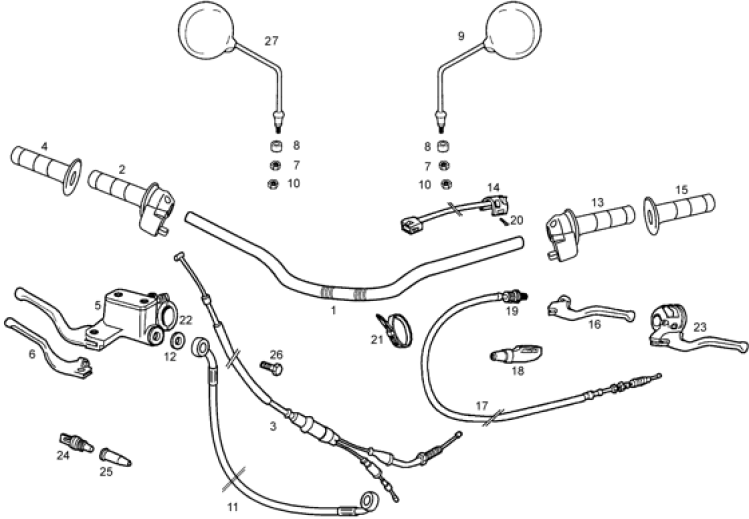 T18 Řidítka, gripy, brzdová a spojková páčka, zrcátka - Gilera SMT SM 50 EBS do roku 2005 (ZAPG12A1A4H)