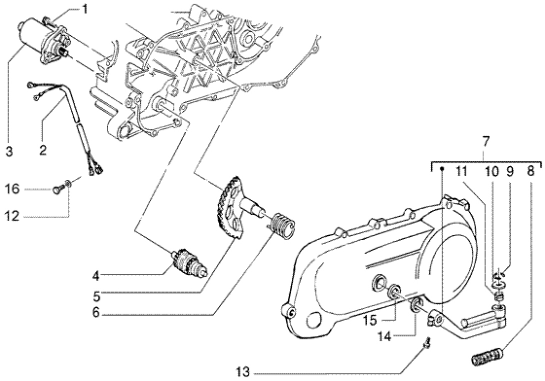 T11 Elektrický startér, nožní startování - Gilera DNA 50ccm 2T 2005 (ZAPC270003000001)