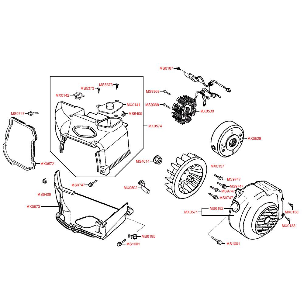 E07 Magneto a kryt motoru - Kymco Vitality 50 4T