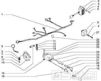T37 Elektroinstalace, regulátor napětí, zapalovací cívka, klakson - Gilera RK 50ccm (VTBC08000...)