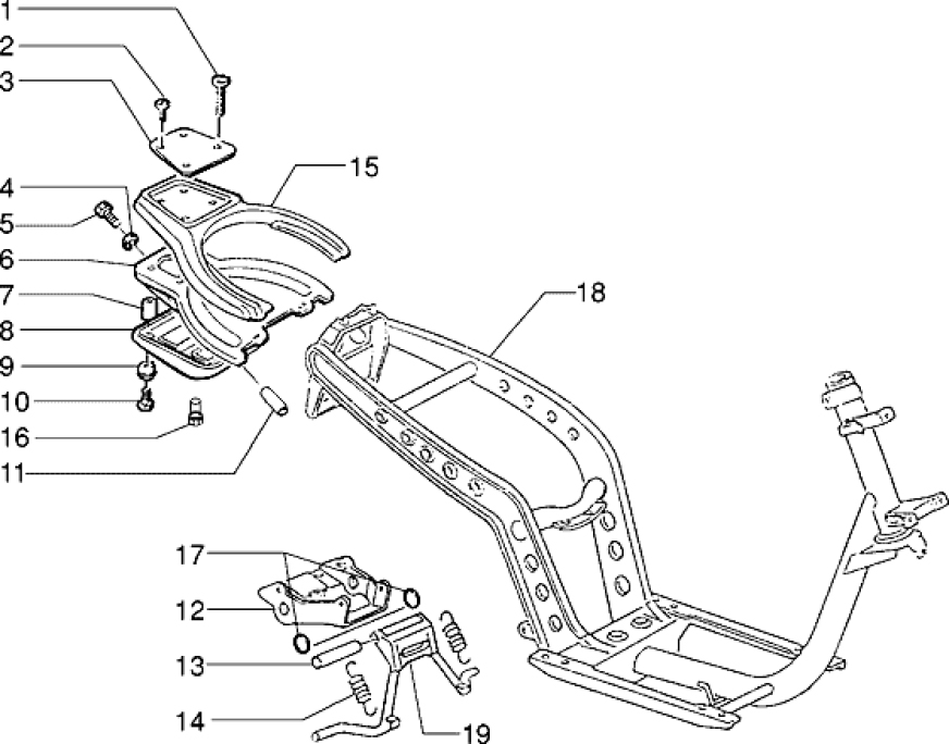 T18 Rám, hlavní stojan, zadní nosič - Gilera Easy Moving 50ccm 2T AC (SSP2T0001001...)