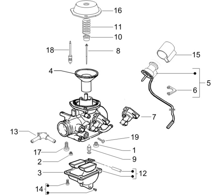1.40 Karburátor (jednotlivé díly) - Gilera Runner 125 VX 4T 2005-2006 UK (ZAPM46100)