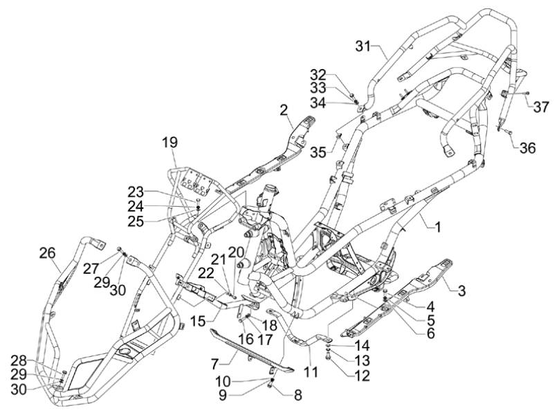 2.01 Rám - Gilera Fuoco 500ccm 4T-4V ie E3 LT od 2013 (ZAPM83100...)