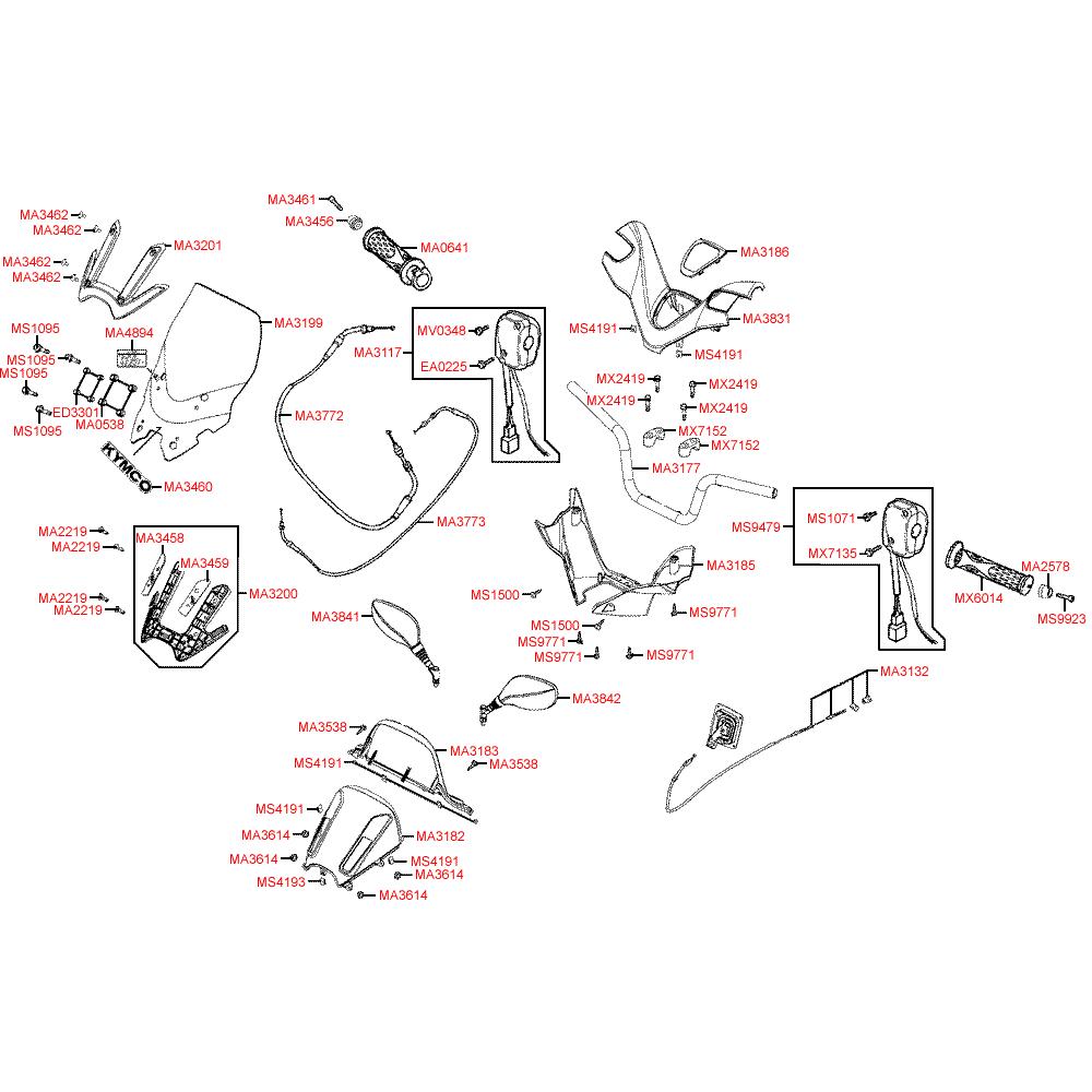 F03 Gripy / zrcátka / řídítka / kapotáž řídítek - Kymco Xciting 500i [AFI]