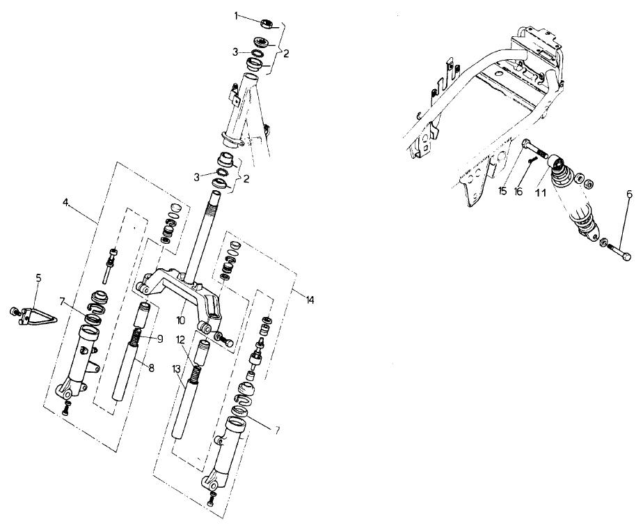 Přední teleskopická vidlice a zadní tlumič - Malaguti Centro SL 50