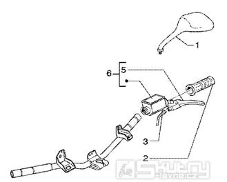 T39 Levá rukojeť, zrcátko, brzdová páčka - Gilera Runner 50 SP do roku 2005 (ZAPC36200...)