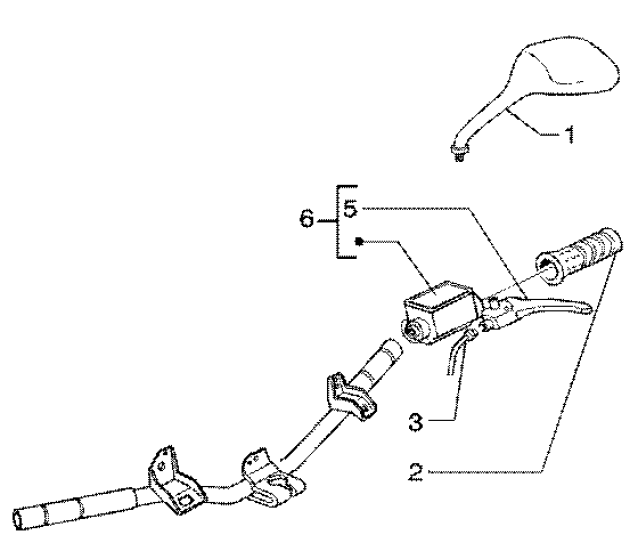 T39 Levá rukojeť, zrcátko, brzdová páčka - Gilera Runner 50 SP do roku 2005 (ZAPC36200...)
