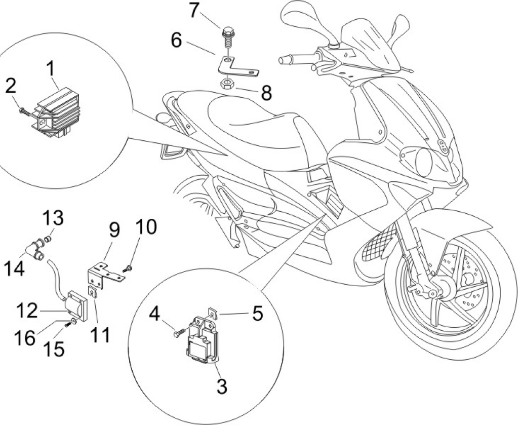 6.06 Regulátor napětí, zapalovací cívka a kabel - Gilera Runner 125 VX 4T Race 2005 (ZAPM46100)