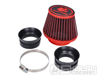 Vzduchový filtr Malossi Red Filter E18 Racing 42 / 50 / 60mm rovný červeno-černý pro karburátory Dellorto PHBH, Mikuni, Keihin