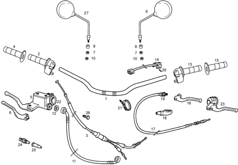 T18 Řidítka, gripy, brzdová a spojková páčka, zrcátka - Gilera RCR Enduro 50ccm EBS (1998 - 2005)