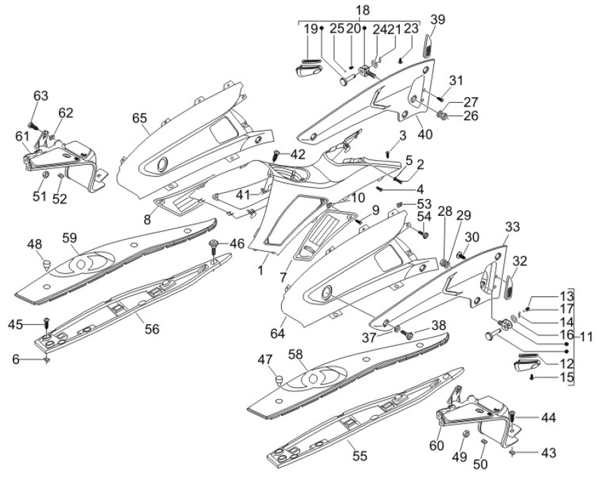 2.31 Středový plast, stupačky - Gilera Nexus 250 4T LC 2006 UK (ZAPM35300)