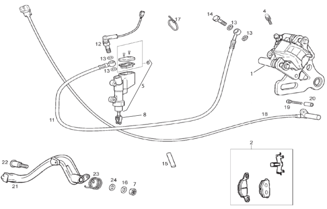 66.10 Zadní brzdový třmen, brzdová páčka, brzdový pedál - Gilera RCR 50 od roku 2011, D50B0 (ZAPABA01)