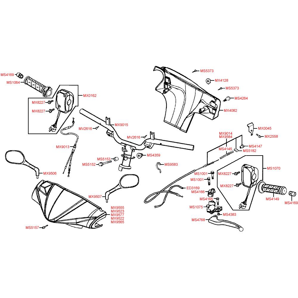 F03 Rukojeti / zrcátka/ řídítka/ kapotáž - Kymco Vitality 50 2T