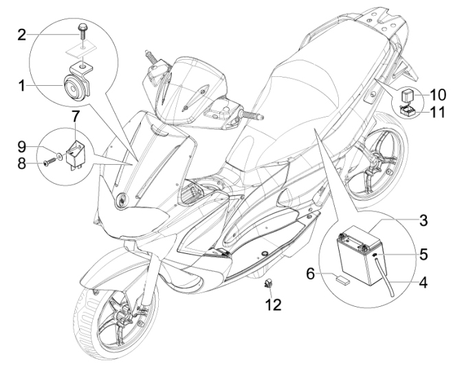 6.05 Baterie, houkačka, relé - Gilera Runner 50 PureJet ST 2008 (ZAPC46200)