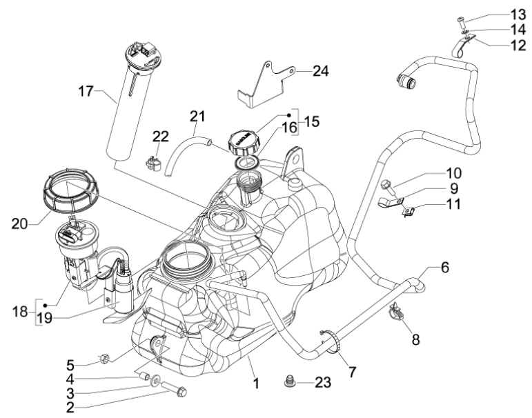 2.47 Palivová nádrž - Gilera Fuoco 500ccm 4T-4V ie E3 LT od 2013 (ZAPM83100...)