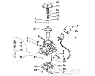 T19 Karburátor (jednotlivé díly) - Gilera Runner VX 125 4T (ZAPM24100, ZAPM24000)