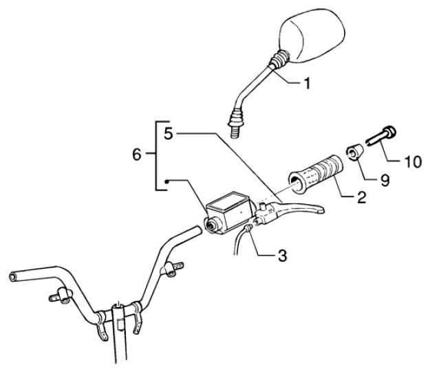 T39 Levá rukojeť, brzdová páčka, zrcátko - Gilera Runner VX 125 4T (ZAPM24100, ZAPM24000)